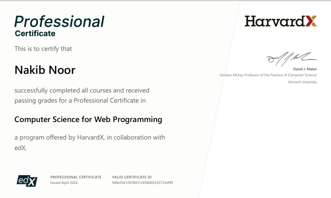 Computer Science for Web Programming (Professional Certificate) Certificate